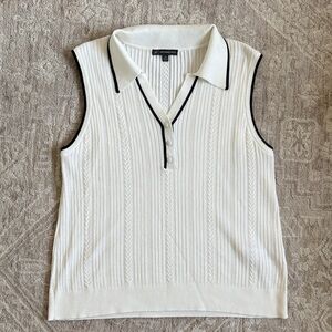 Adrianna Papell White Knit Top with Black Accents